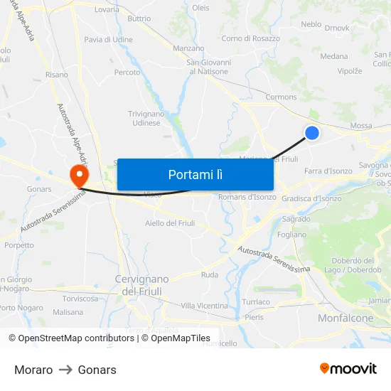 Moraro to Gonars map