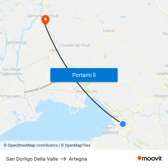 San Dorligo Della Valle to Artegna map