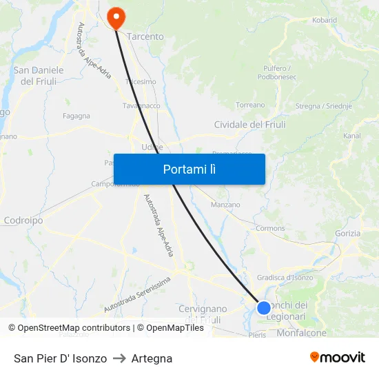 San Pier D' Isonzo to Artegna map