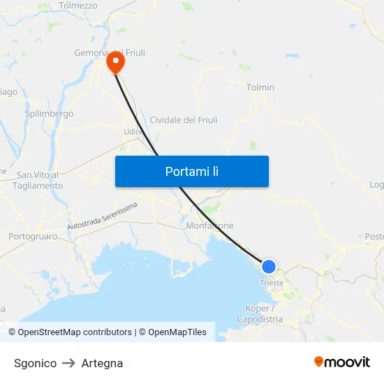 Sgonico to Artegna map