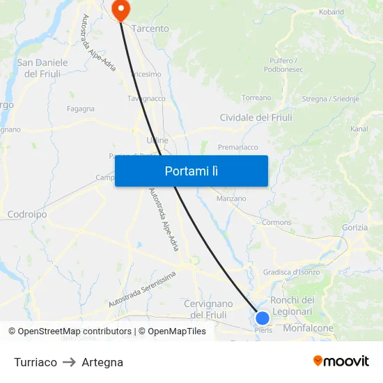 Turriaco to Artegna map