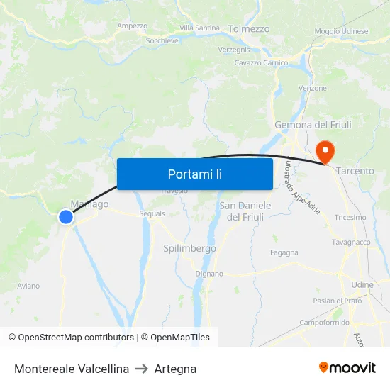Montereale Valcellina to Artegna map