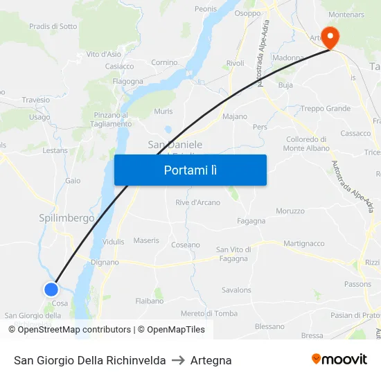 San Giorgio Della Richinvelda to Artegna map