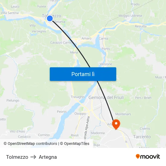 Tolmezzo to Artegna map