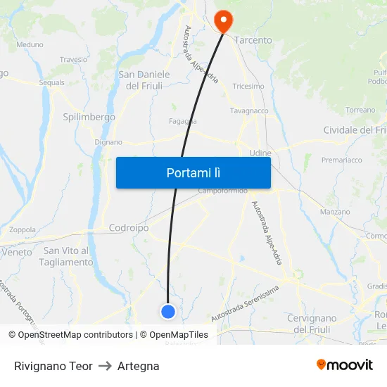 Rivignano Teor to Artegna map