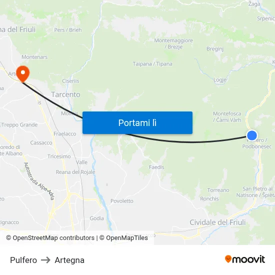 Pulfero to Artegna map