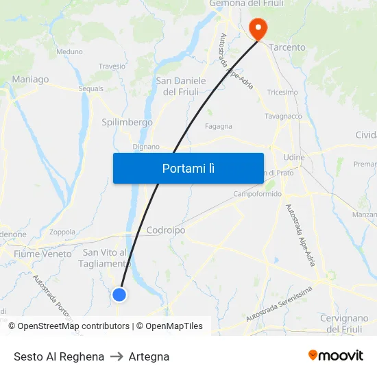 Sesto Al Reghena to Artegna map
