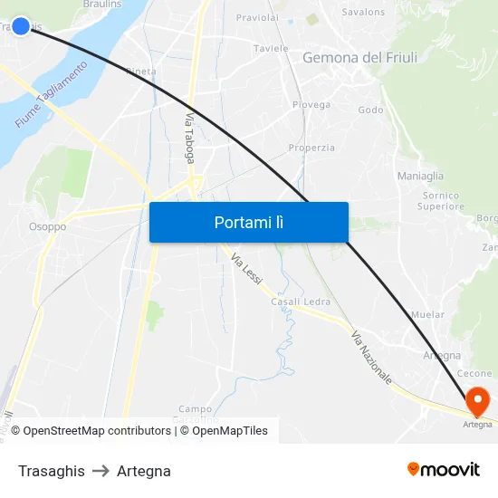 Trasaghis to Artegna map
