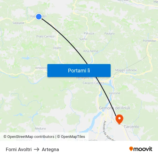 Forni Avoltri to Artegna map