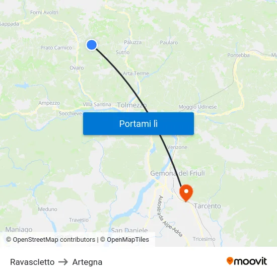 Ravascletto to Artegna map