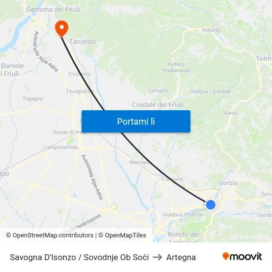 Savogna D'Isonzo / Sovodnje Ob Soči to Artegna map