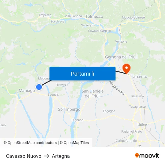 Cavasso Nuovo to Artegna map
