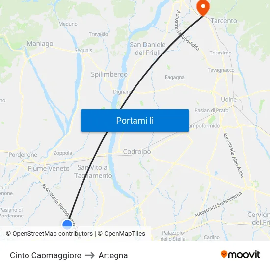 Cinto Caomaggiore to Artegna map