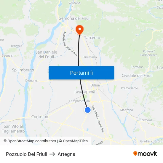 Pozzuolo Del Friuli to Artegna map