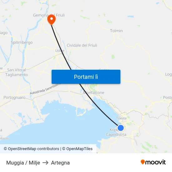 Muggia / Milje to Artegna map