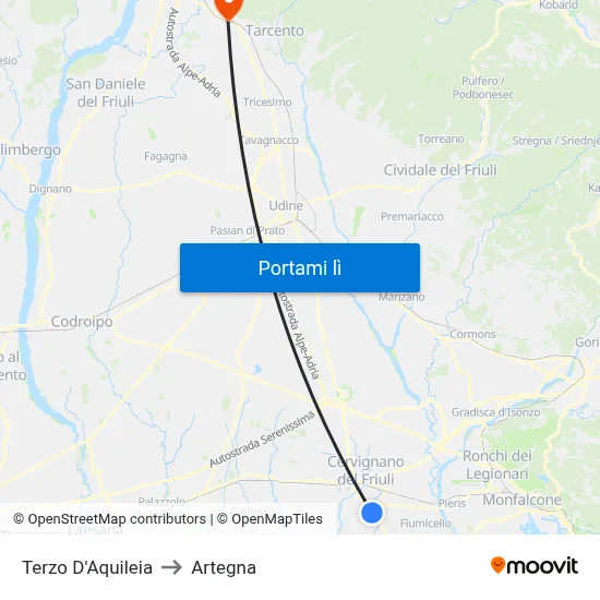 Terzo D'Aquileia to Artegna map