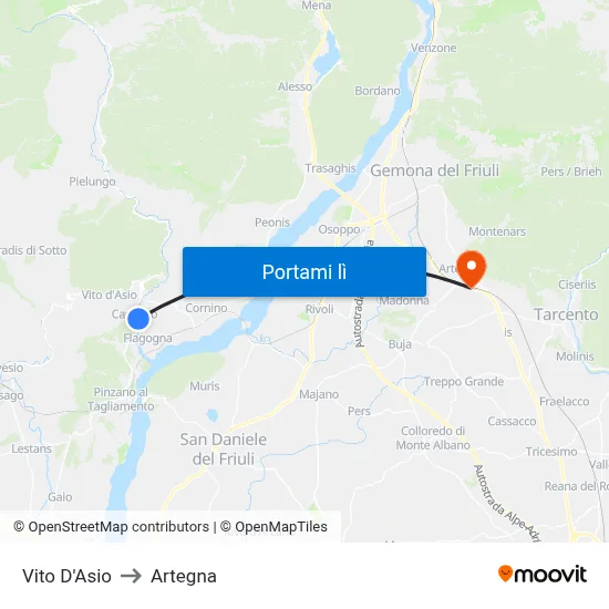 Vito D'Asio to Artegna map