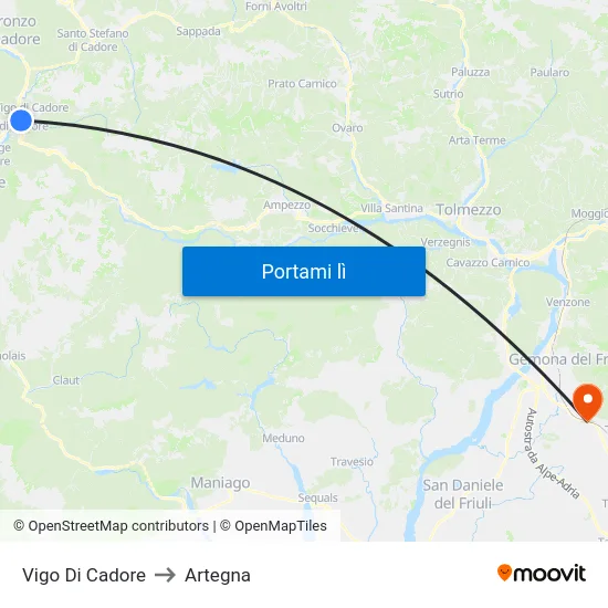 Vigo Di Cadore to Artegna map