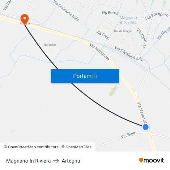 Magnano In Riviera to Artegna map