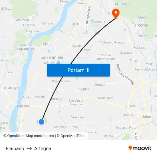 Flaibano to Artegna map