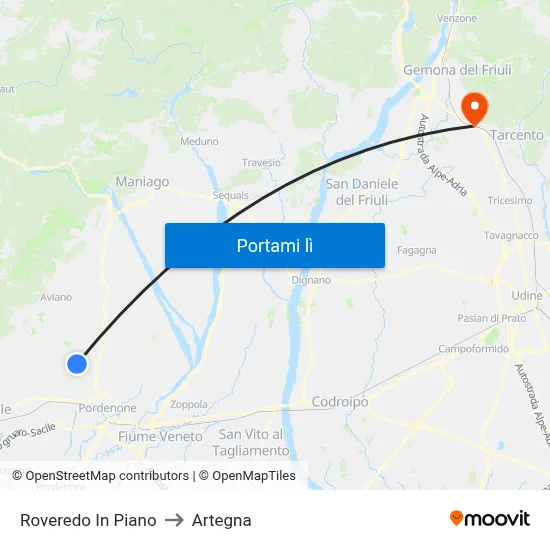 Roveredo In Piano to Artegna map