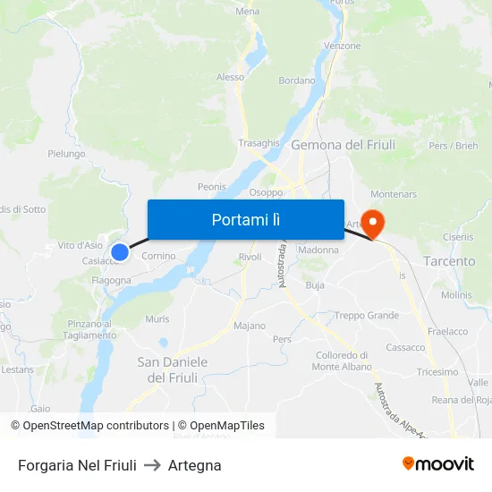 Forgaria Nel Friuli to Artegna map