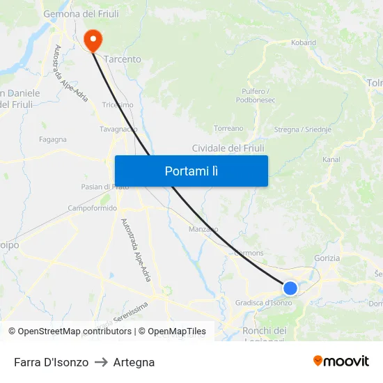 Farra D'Isonzo to Artegna map
