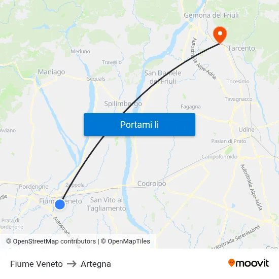 Fiume Veneto to Artegna map