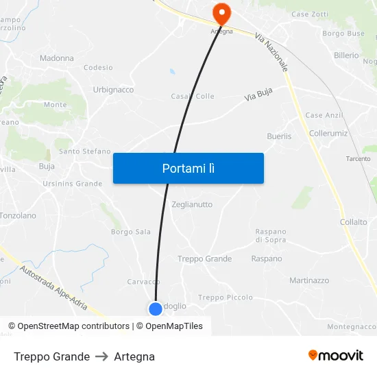 Treppo Grande to Artegna map
