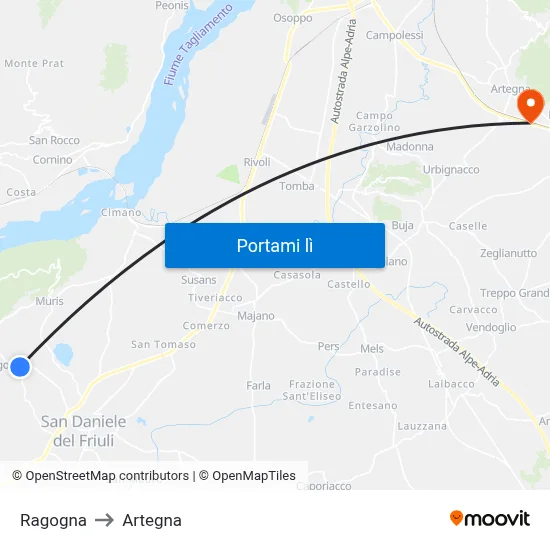 Ragogna to Artegna map