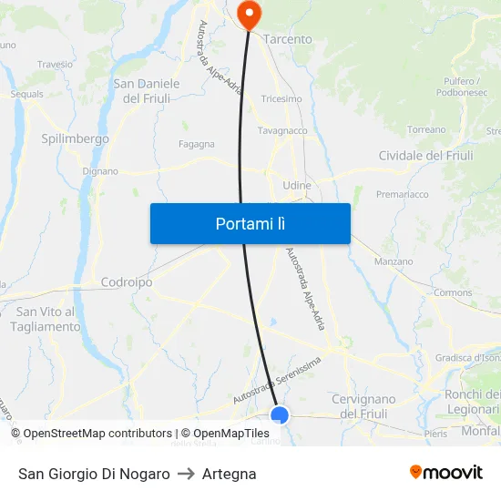 San Giorgio Di Nogaro to Artegna map