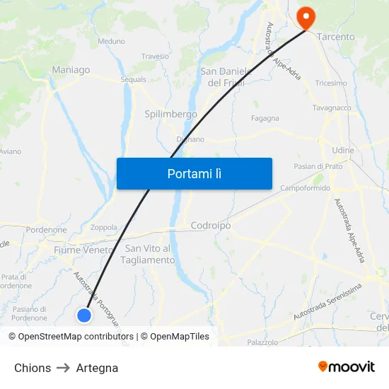 Chions to Artegna map