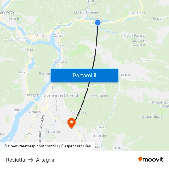 Resiutta to Artegna map