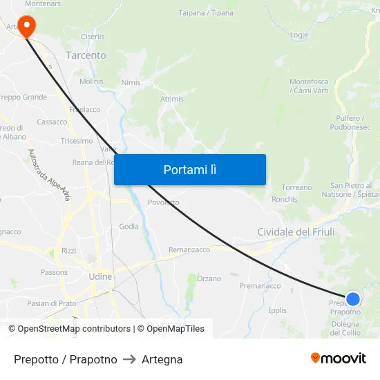 Prepotto / Prapotno to Artegna map