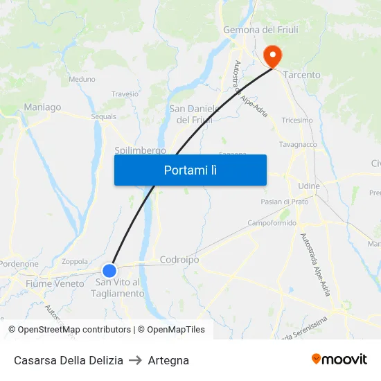 Casarsa Della Delizia to Artegna map