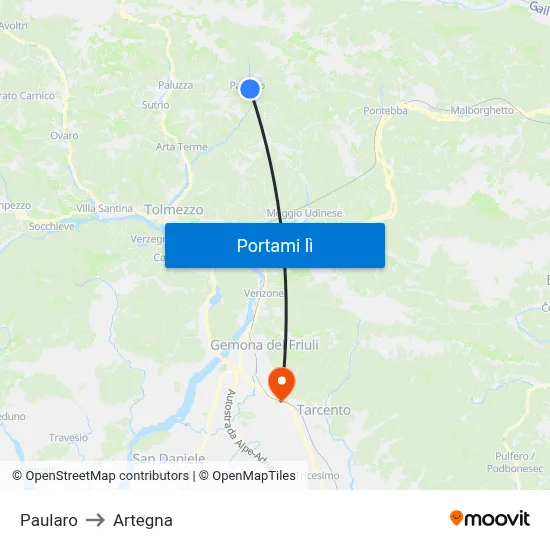 Paularo to Artegna map