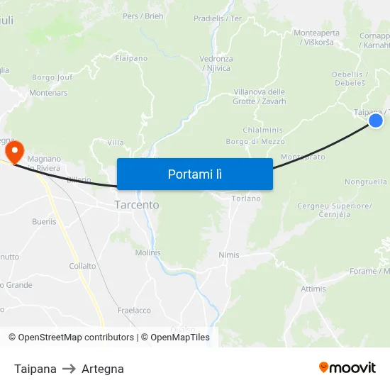 Taipana to Artegna map