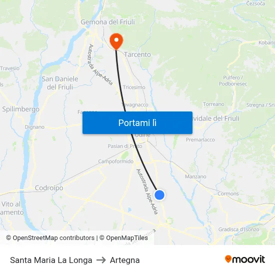 Santa Maria La Longa to Artegna map
