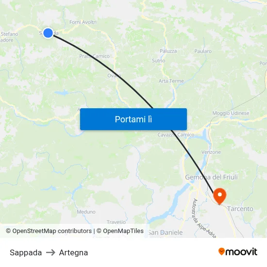 Sappada to Artegna map