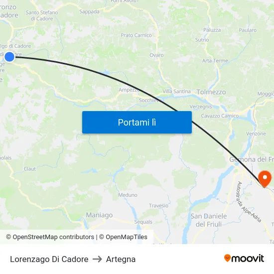Lorenzago Di Cadore to Artegna map