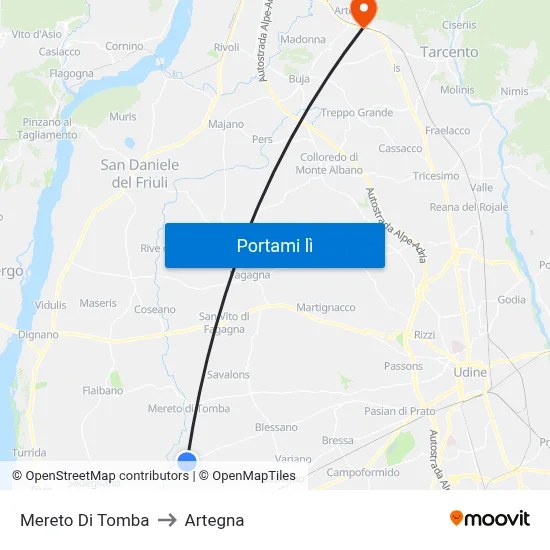 Mereto Di Tomba to Artegna map