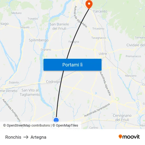 Ronchis to Artegna map