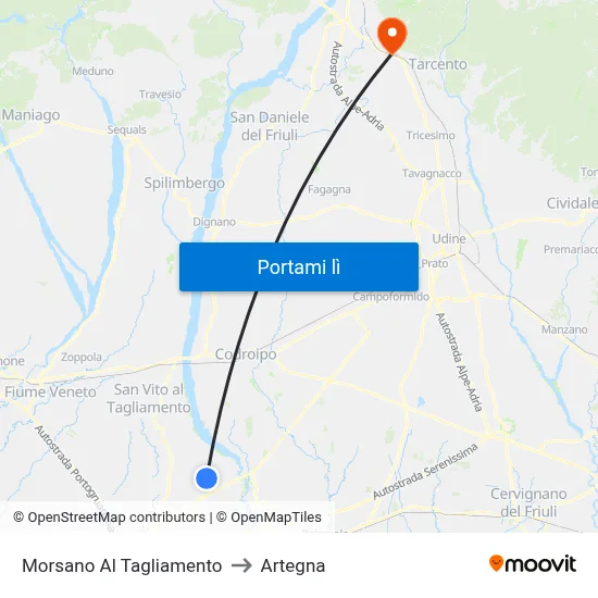 Morsano Al Tagliamento to Artegna map