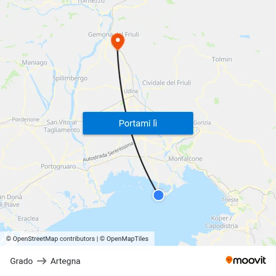 Grado to Artegna map
