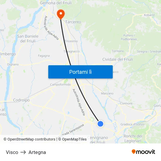 Visco to Artegna map