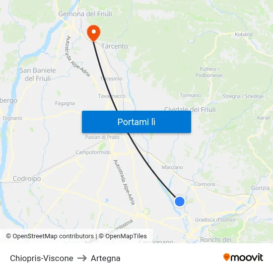 Chiopris-Viscone to Artegna map