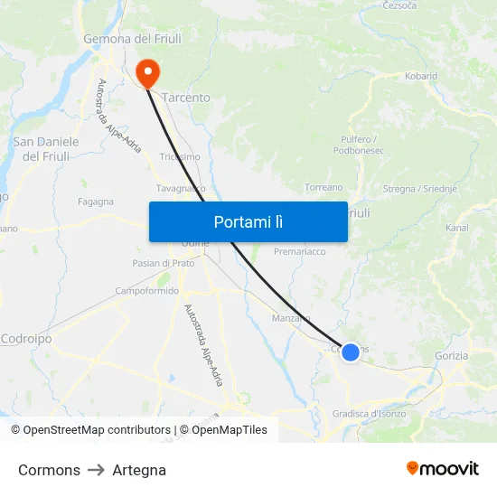 Cormons to Artegna map