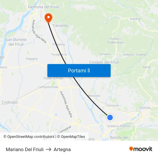 Mariano Del Friuli to Artegna map