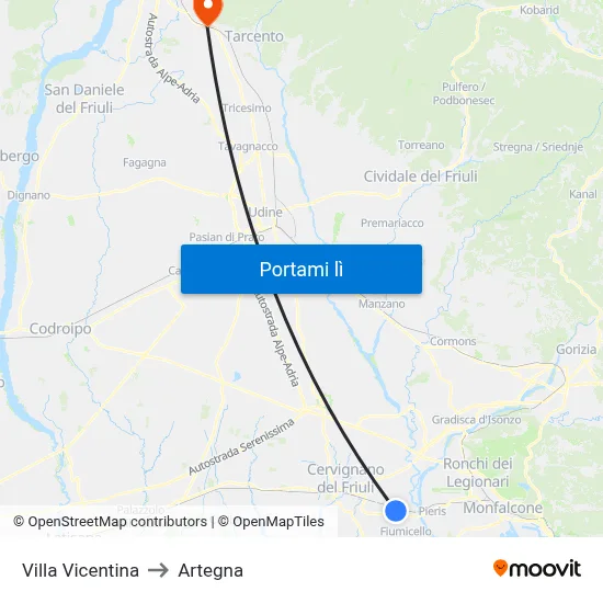 Villa Vicentina to Artegna map