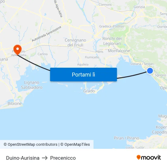 Duino-Aurisina to Precenicco map
